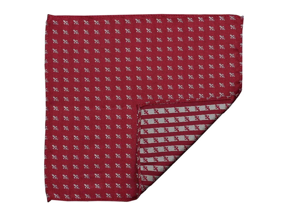 Einstecktuch für Herren aus 100% Seide - Elegantes Tuch für Anzug oder Sakko - Einstecktücher - 25 x 25 cm - bordeaux silber