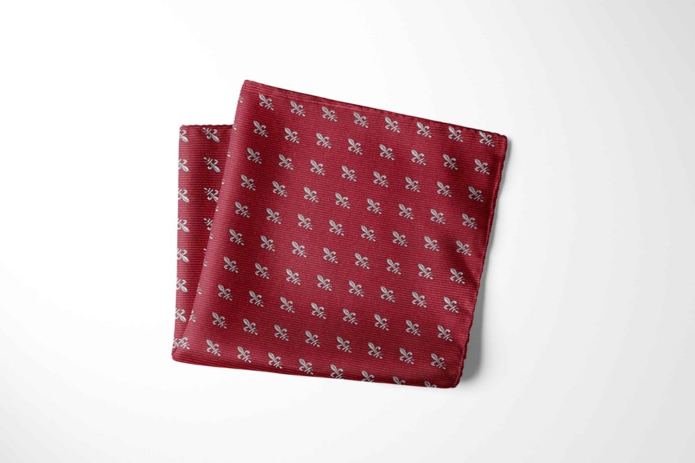 Einstecktuch für Herren aus 100% Seide - Elegantes Tuch für Anzug oder Sakko - Einstecktücher - 25 x 25 cm - bordeaux silber