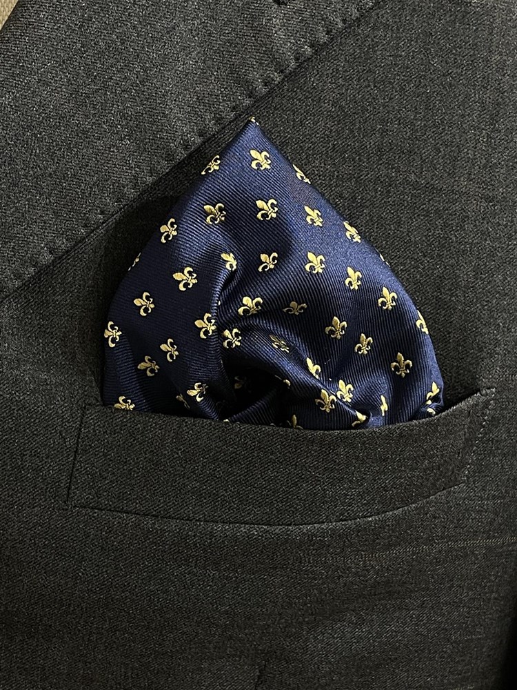 Einstecktuch für Herren aus 100% Seide - Elegantes Tuch für Anzug oder Sakko - Einstecktücher - 25 x 25 cm - blau gold