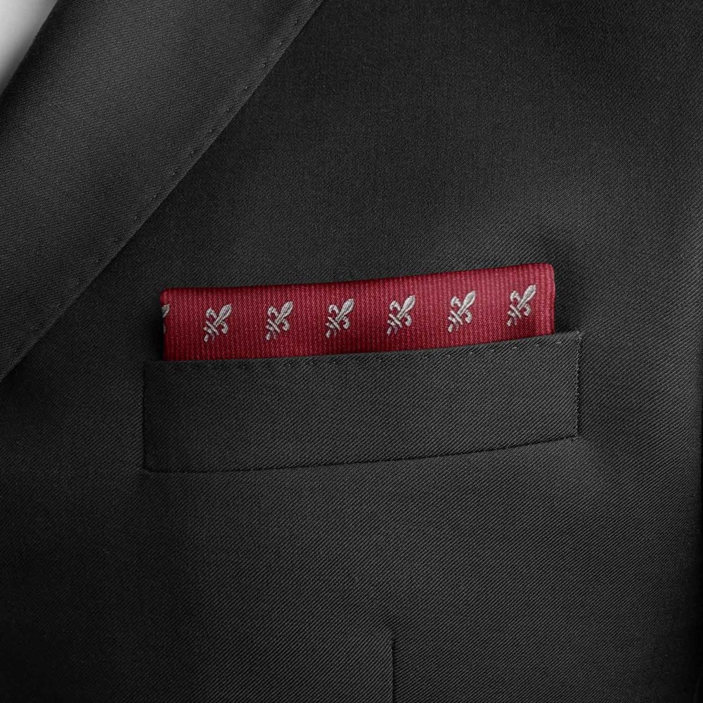 Einstecktuch für Herren aus 100% Seide - Elegantes Tuch für Anzug oder Sakko - Einstecktücher - 25 x 25 cm - bordeaux silber
