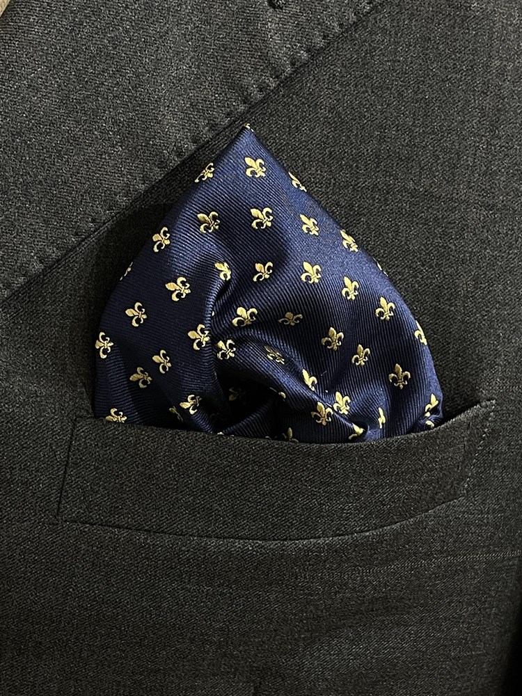 Einstecktuch für Herren aus 100% Seide - Elegantes Tuch für Anzug oder Sakko - Einstecktücher - 25 x 25 cm - blau gold
